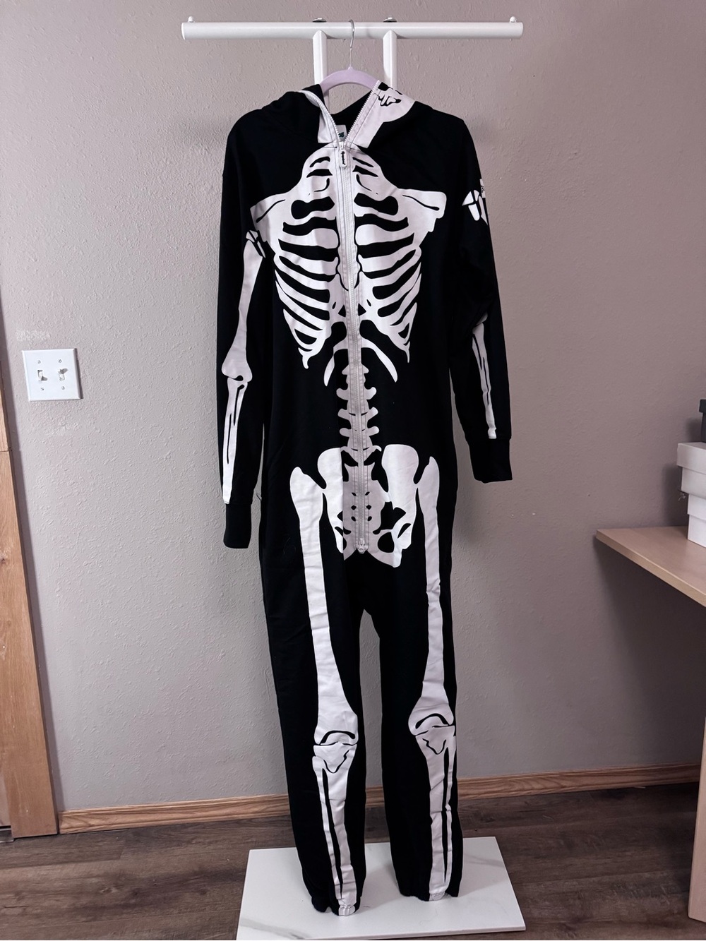 Tipsy Elves Black and White Skeleton Hooded Jumpsuit/Onesie L